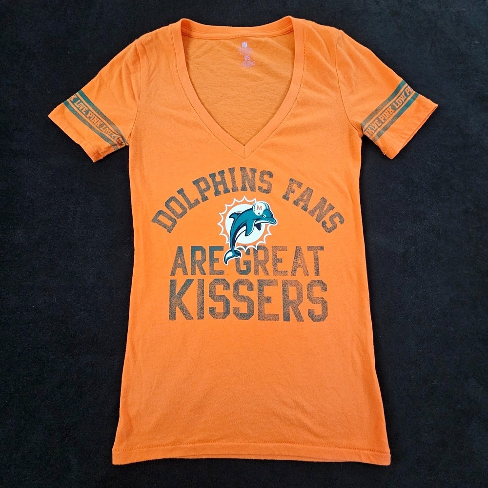 Dolphins Fans Great Kissers Orange Short Sleeve Cotton Blend T-Shirt Women's XS